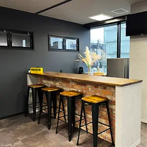 office counter with four stools